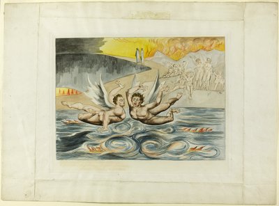 A korrupt tisztviselők köre; az ördögök marasztalják egymást. Inferno, XXII. ének. alkotó: William Blake