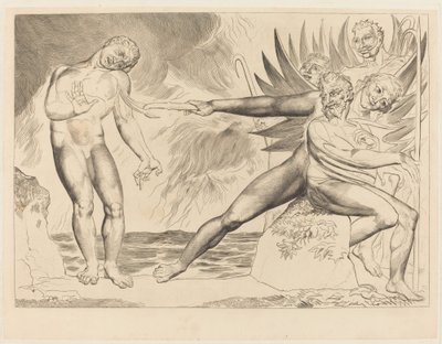 A korrupt tisztviselők köre; a Ciampolót gyötrő ördögök alkotó: William Blake