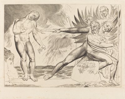 A korrupt tisztviselők köre; a Ciampolót gyötrő ördögök alkotó: William Blake
