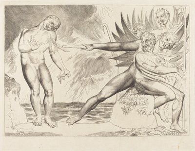 A korrupt tisztviselők köre; a Ciampolót gyötrő ördögök alkotó: William Blake