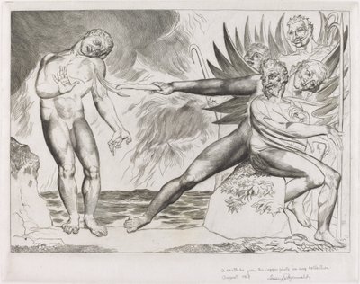 A korrupt tisztviselők köre; a Ciampolót gyötrő ördögök alkotó: William Blake