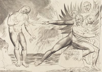A korrupt tisztviselők köre, a Ciampolot gyötrő ördögök, 1827. alkotó: William Blake