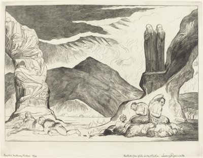 A hamisítók köre; Dante és Virgil eltakarják az orrukat a bűz miatt alkotó: William Blake