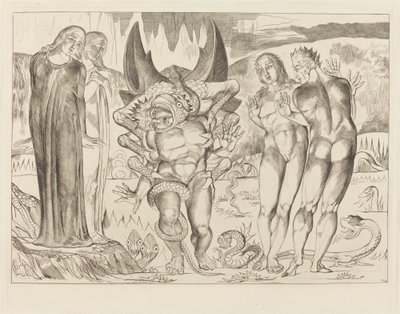 A tolvajok köre; Agnolo Brunelleschit megtámadta egy hatlábú kígyó alkotó: William Blake