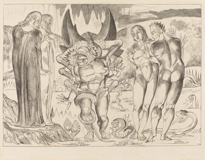 A tolvajok köre; Agnolo Brunelleschit megtámadta egy hatlábú kígyó alkotó: William Blake