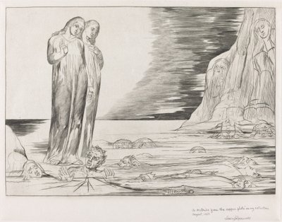 Az árulók köre; Dante lába feltűnő Bocca degli Abbate alkotó: William Blake