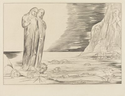 Az árulók köre; Dante lába Bocca degli Abbate-ot sújtja alkotó: William Blake