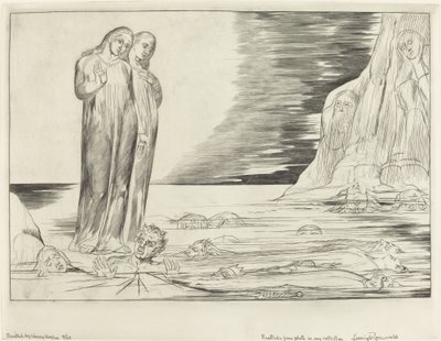 Az árulók köre, Dante lábával a Bocca degli Abbate, 1827. alkotó: William Blake