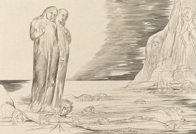 Az árulók köre, Dante lábával a Bocca degli Abbate, 1827. alkotó: William Blake