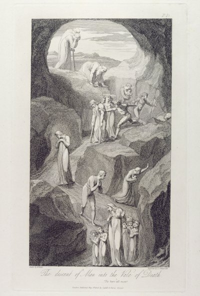 The Descent of Man into the Vale of Death, 8. o., Illusztráció William Blake (1757-1827) „The Grave, A Poem” című művéből, Luigi Schiavonetti (1765-1810) metszete, 1808 alkotó: William Blake