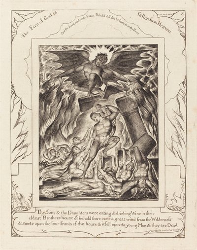 Jób fiainak elpusztítása, 1825. alkotó: William Blake