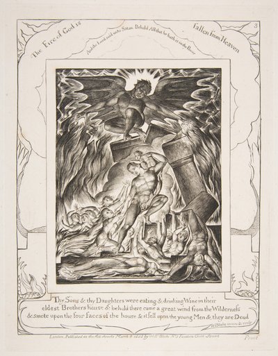 The Destruction of Jobs Sons, Illusztrációk a Jób könyvéből, 1825-26. alkotó: William Blake