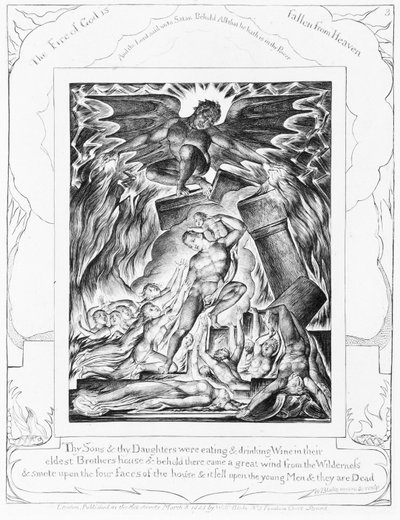 Jób fiainak elpusztítása, 3. lemez a Jób könyvének illusztrációiból alkotó: William Blake