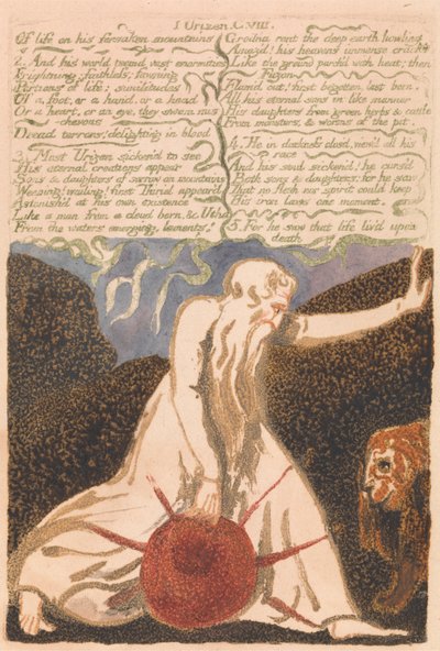 Urizen első könyve, 20. tábla, "Az élet elhagyott hegyeiről..." (Bentley 23) alkotó: William Blake
