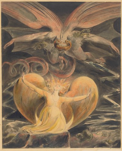 A nagy vörös sárkány és a napba öltözött nő, 1805 körül (toll, tus és akvarell) alkotó: William Blake