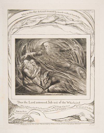 Az Úr válaszol Jóbnak a forgószélből, az Illusztrációk Jób könyvéből, 1825-26. alkotó: William Blake