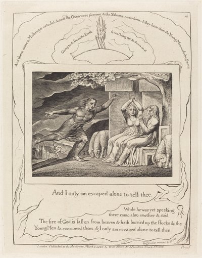 A hírnökök elbeszélik Jóbnak a szerencsétlenségét, 1825. alkotó: William Blake