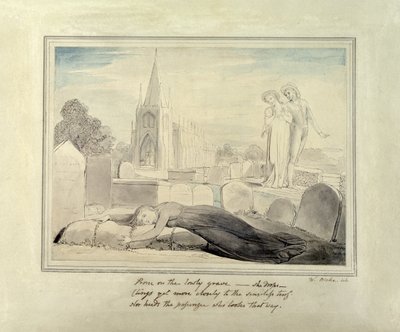 A férje sírját ölelő özvegy (toll és ecset, fekete tinta és wc papíron) alkotó: William Blake