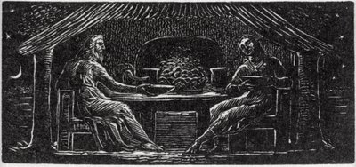 Thenot és Colinet együtt vacsorázik, illusztráció Dr. Thornton „The Pastorals of Vergil” című művéből alkotó: William Blake