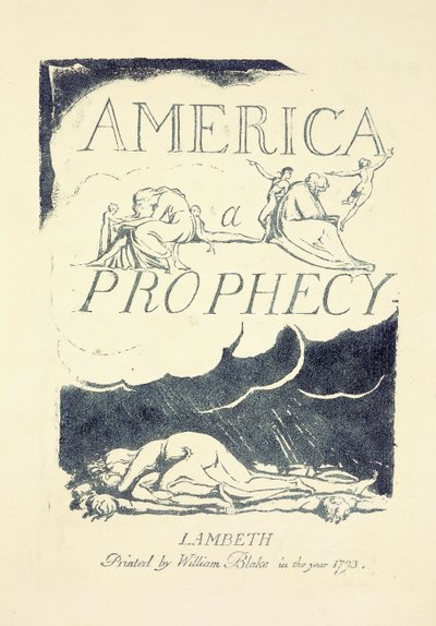 Címlap az 1790-es évek közepéről: „Amerika, egy prófécia”. alkotó: William Blake
