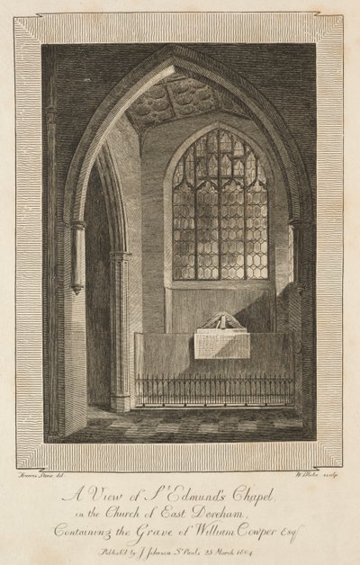 Kilátás az East Dereham templomban található St. Edmund kápolnára, amelyben William Cowper Esquire sírja található alkotó: William Blake