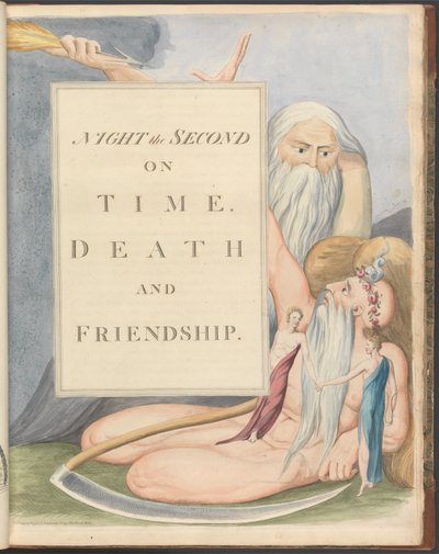 Young éjszakai gondolatai, 17. oldal, Második éjszaka, Időben, halál és barátság. alkotó: William Blake
