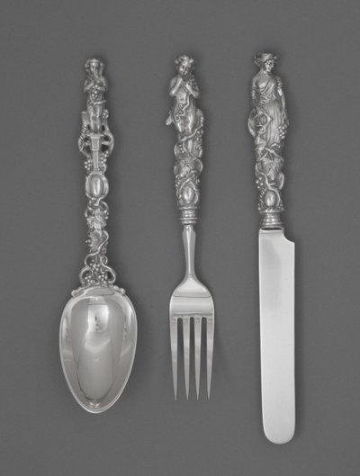 Gyermek evőeszközkészlet (kés, villa és kanál), c. 1865-1874 (ezüst) alkotó: William Bogert
