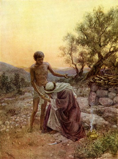Ábrahám és Izsák a Mórija hegyén - Biblia alkotó: William Brassey Hole