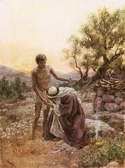 Ábrahám és Izsák Mória hegyén alkotó: William Brassey Hole