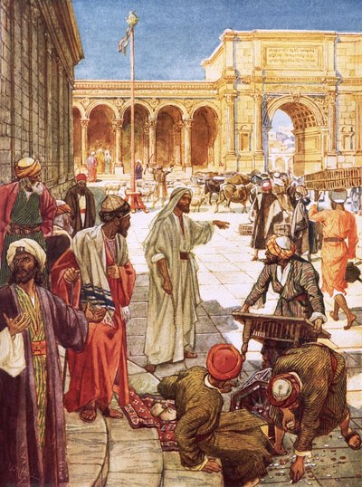 Krisztus kiűzte a pénzváltókat a templomból alkotó: William Brassey Hole