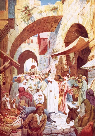 Jézus meggyógyított egy nőt a tömegben, miközben Jairus háza felé tartott alkotó: William Brassey Hole