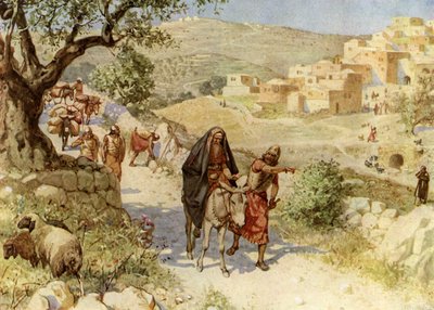 A Jeruzsálemből menekülő Dávid királyt megátkozza Simei - Biblia alkotó: William Brassey Hole
