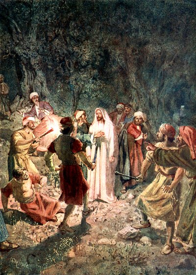 A farizeusok katonái megragadják Jézust – Biblia alkotó: William Brassey Hole
