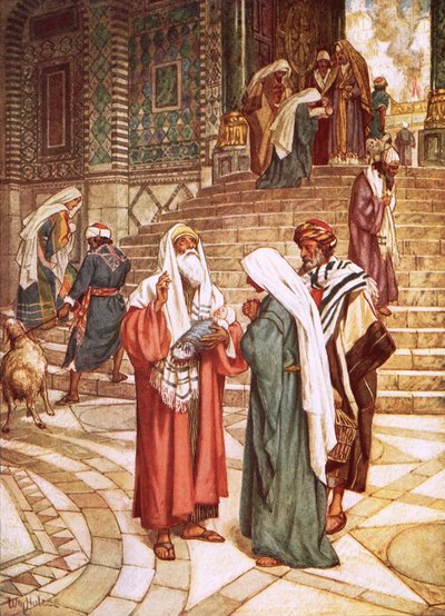 A gyermek Jézust a templomba vitte, és Simeon szabadítónak ismerte fel alkotó: William Brassey Hole