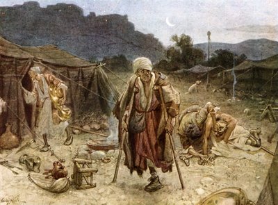 A négy leprás kifosztja a szírek táborát. - Biblia alkotó: William Brassey Hole