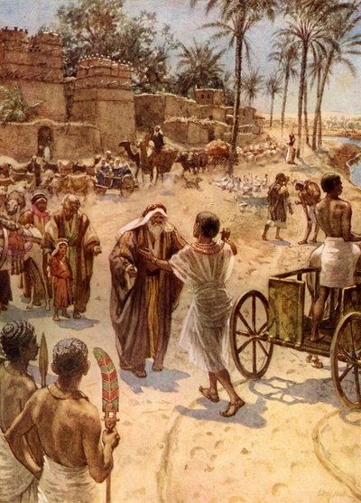 Jákob és József találkozása Egyiptomban - Biblia alkotó: William Brassey Hole