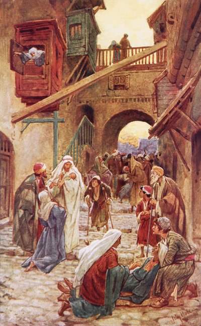 A kafarnaumiak sokakat hoznak Jézushoz, hogy gyógyítsanak alkotó: William Brassey Hole