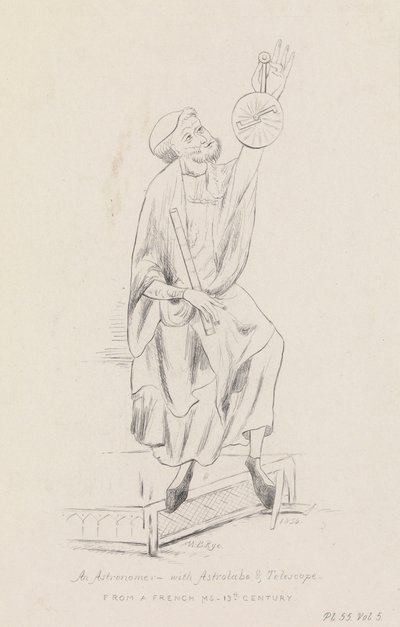 Csillagász asztrolábiummal és távcsővel alkotó: William Brenchley Rye