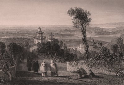 Kilátás a Sacro Monte-ról (Szent-hegy) Varese, Lombardia, Olaszország, T Willmore acélmetszete William Brockedon (1787-1854) rajzából, kb 23x18 cm alkotó: William Brockedon