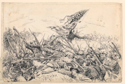 Rajz, Hancock hadtestének támadása a "Véres szögnél", 1887. alkotó: William Brooke Thomas Trego