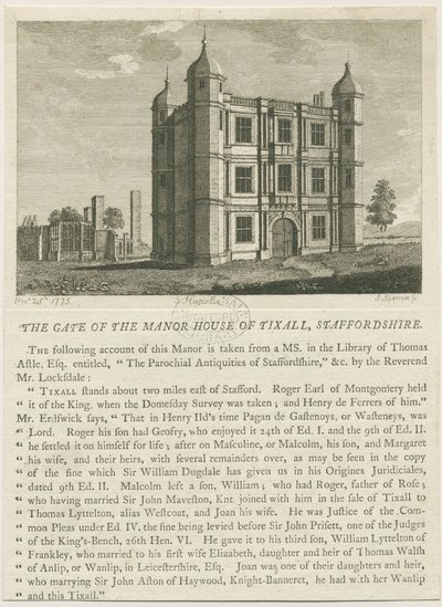 Tixall Hall – Gatehouse: metszet, nd [c 1813] (nyomtatás) alkotó: William Carter