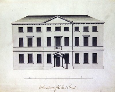 Tervezet a staffordshire-i Enville Hallhoz, 1770 körül (toll és tinta, szürkéskék mázolással) alkotó: William Chambers