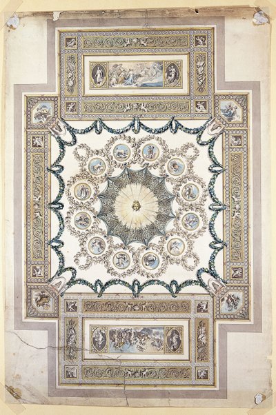 A Woburn Abbey könyvtári mennyezetének tervezése, alkotó: William Chambers