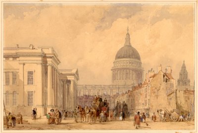 Posta, St Martins le Grand, London, Szent Pál a távolban (ceruza és WC papíron) alkotó: Clarkson Frederick Stanfield