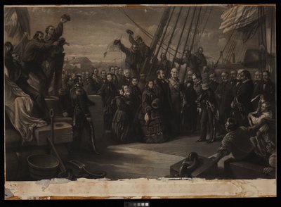 Anglia és Amerika. Őfelsége Viktória királynő látogatása a Resolute sarkvidéki hajón 1856. december 16., 1859 körül (metszet, stipple, tábla). alkotó: William 