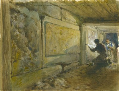 A Haram Fal délkeleti sarkának alapozása, Jeruzsálem (wc és ceruza papíron) alkotó: William Crimea Simpson