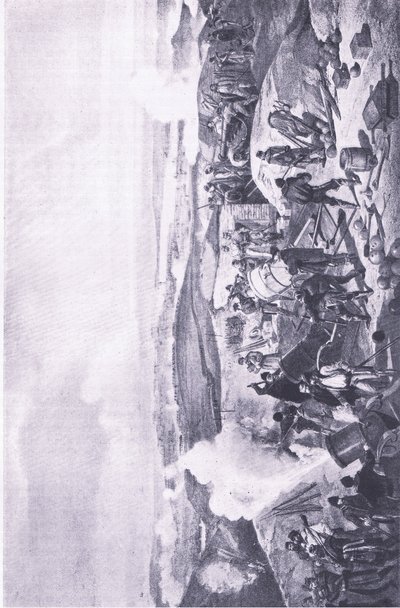 Szevasztopol: Egy forró nap az akkumulátorokon, illusztráció a brit csaták szárazföldön és tengeren című filmből, 1915 alkotó: William Crimea Simpson