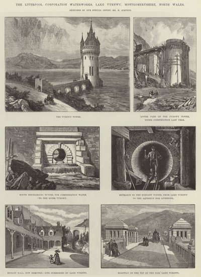 A Liverpool Corporation Vízművek, Vyrnwy-tó, Montgomeryshire, Észak-Wales alkotó: William Crimea Simpson