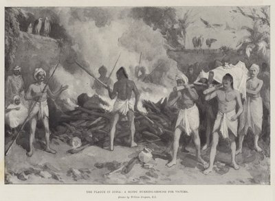 A pestis Indiában, az áldozatok hindu égőhelye alkotó: William Crimea Simpson