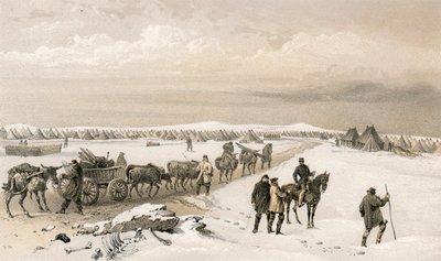 Az 1. hadosztály tábora észak felé tekintve a 2. hadosztály tábora felé, a távolban az Inkermann Heights alkotó: William Crimea Simpson